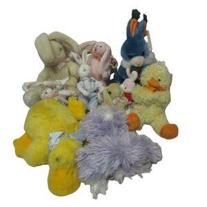 Lot of 10 - Easter Bunnies Rabbits Ducks & Plush - 4" to 9" - Stuffers